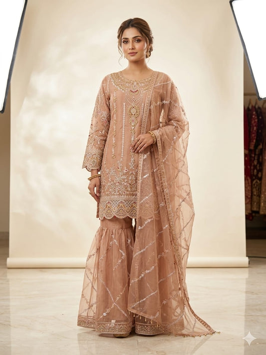 Dusty Rose Embroidered Gharara Set