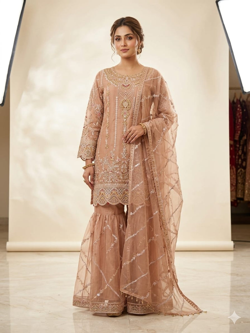 Dusty Rose Embroidered Gharara Set