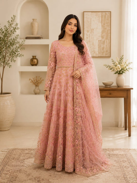 Rose Petal Embroidered Formal Gown