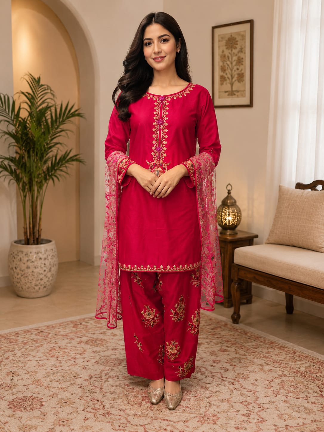 Ruby Red Embroidered Salwar Suit