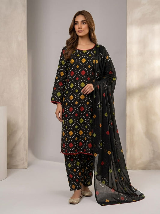 Black Bandhani Print 3-Piece Kurti Set